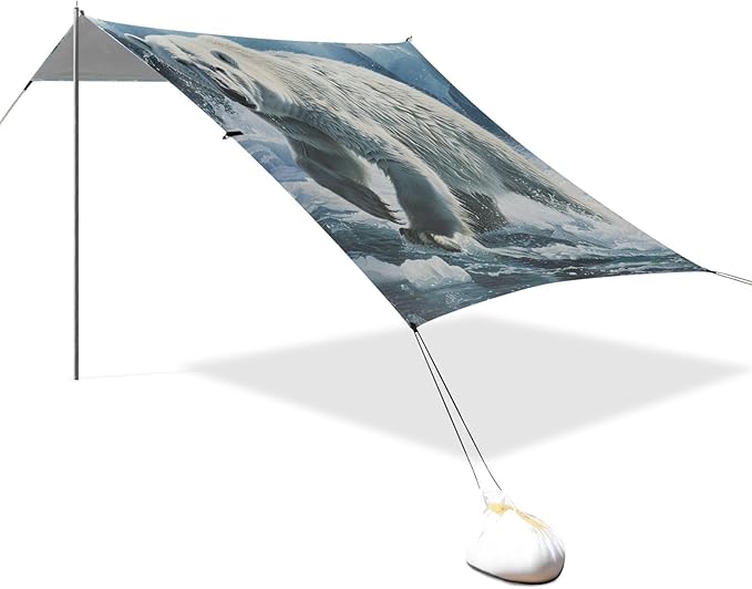 ALAZA Polar Bear Animal Ice Beach Tent Sun Shelter Portable Canopy Sunshade for Outdoor Camping Picnics Backyard Fun 10x9 ft