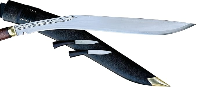 22 Sirupate Kukri - Authentic Hand Forged Blade Large Khukuri - Camping Survival Knife - High Carbon Steel Blade from Nepal - Tempered - Sharp - Rosewood Handle - Water Buffalo Leather Sheath