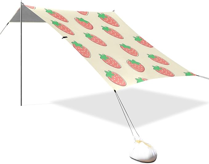 ALAZA Strawberry Beige Background Pattern Beach Tent Sun Shelter Portable Canopy Sunshade for Outdoor Camping Picnics Backyard Fun 10x9 ft