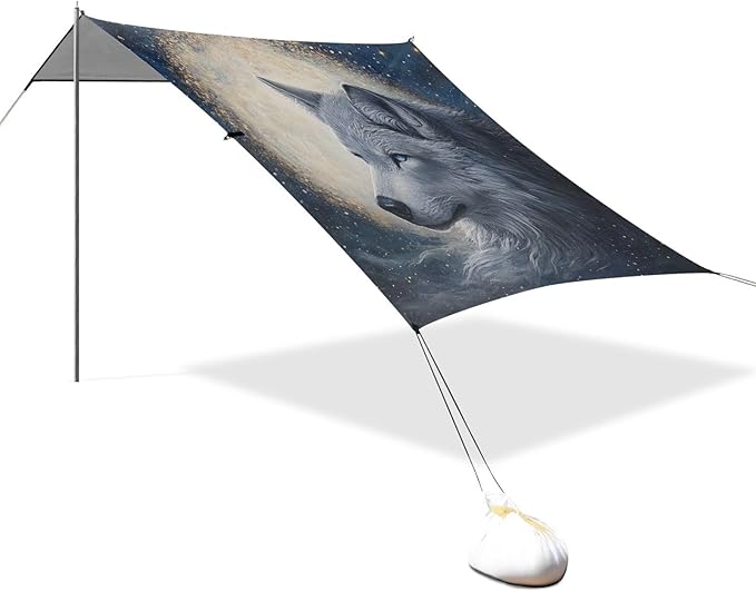 ALAZA White Wolf Moon Beach Tent Sun Shelter Portable Canopy Sunshade for Outdoor Camping Picnics Backyard Fun 10x9 ft