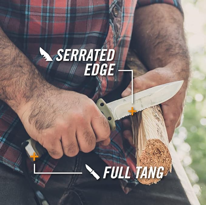 Gerber Gear Ultimate Survival Knife Fixed Blade Knife with Combo Edge includes Fire Starter Edge and Ferro Rod Whistle Sheath with Integrated Sharpener - Bushcraft Hunting and Camping Tool