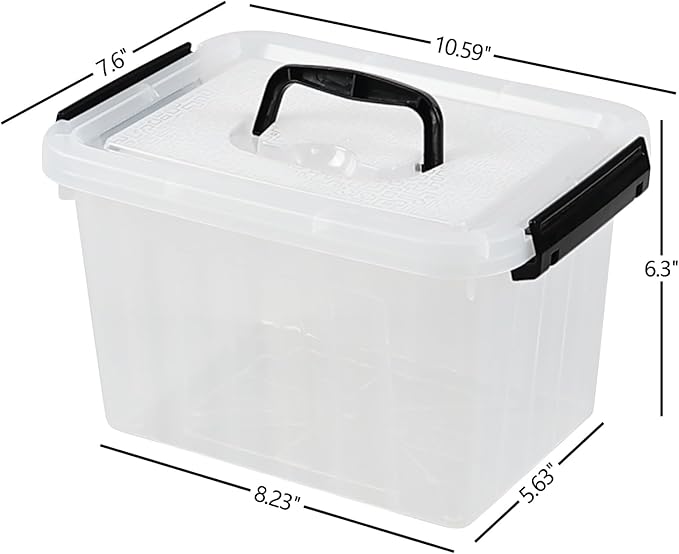 Wekioger 4 Pack 6 Quart Latching Box Clear Lidded Storage Bins Small Container with Handle