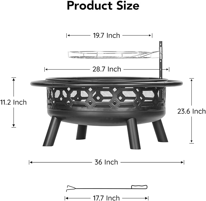 Florise 36 Inch Fire Pit Outdoor Wood Burning Firepit with Removable Grill &amp Poker Heavy Duty Metal Round Fireplace2 in 1 Large Bonfire for OutsideBBQYardPatio