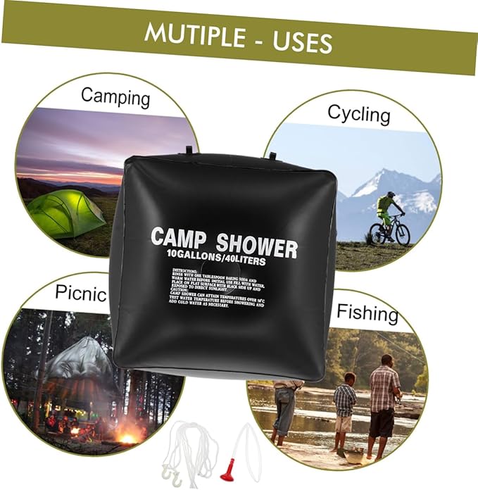 VANZACK 40L Solar Shower Bag for Camping Portable Solar Heating Water Bag Outdoor Shower Pouch Convenient Handle for Hiking and Beach Activities