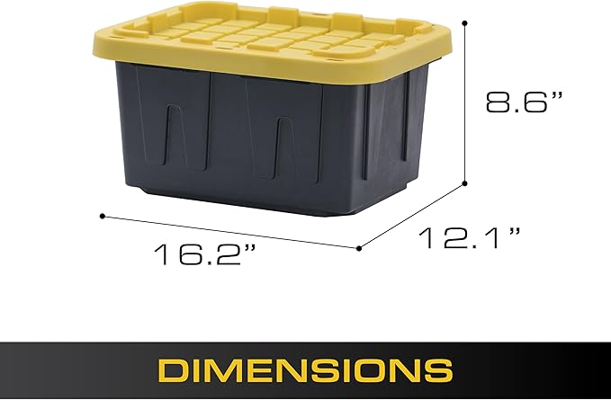 BLACK &amp YELLOW 5-Gallon Heavy Duty Storage Bins with Lids Stackable Plastic Storage Bins with Weather-Resistant Design Home Organization 6 Pack (8.6H x 12.3W x 16.4D)
