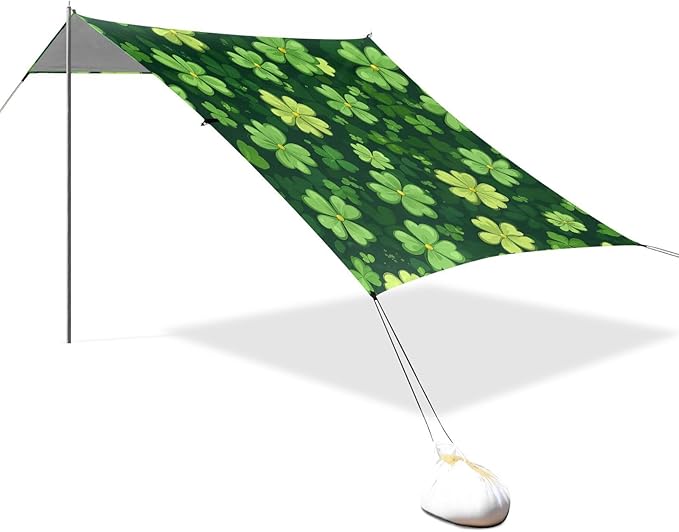 St Patrick's Day Clovers Beach Tent Sun Shelter Set UPF50+ UV Protection 10.5 x 9.19 FT Camping Shade Canopy with Sandbags Sand Anchors Carrying Bag and Others