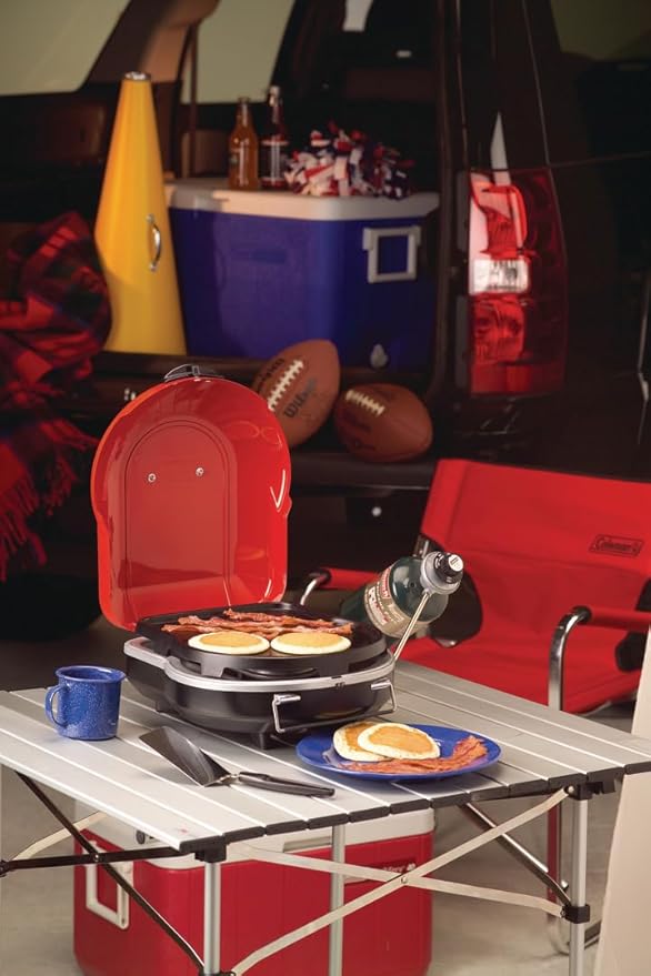 Coleman Fold ‘N Go 6000 BTU Portable Propane Grill Lightweight Gas Grill with Push-Button Starter &amp Adjustable Horseshoe Burner Great for Camping Tailgating Grilling BBQ