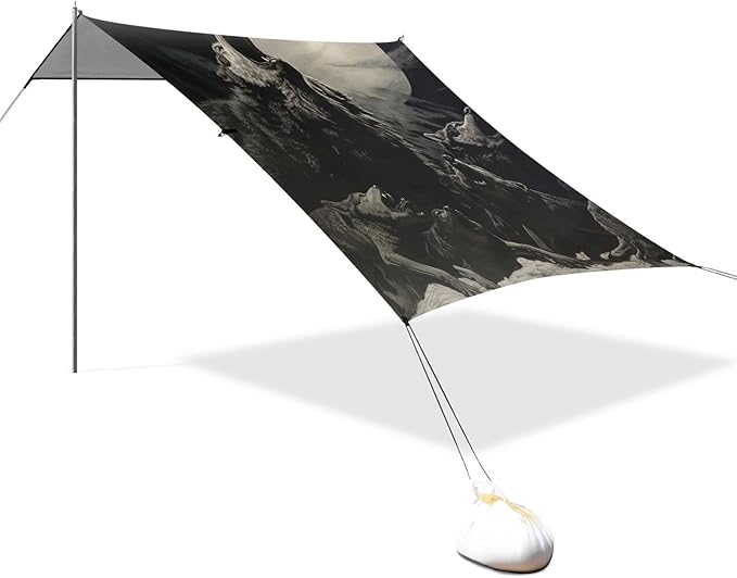ALAZA Flock of Wolves at Night The Leader Howls to The Moon Beach Tent Sun Shelter Portable Canopy Sunshade for Outdoor Camping Picnics Backyard Fun 10x9 ft