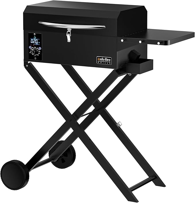 BBQ Wood Pellet Grill Smoker with Foldable Cart Meat Probe 2 Tiers Cooking Area Portable Grilling Stove for Outdoor Kitchen Cooking Smoke and Roast RV Camping Black GS343