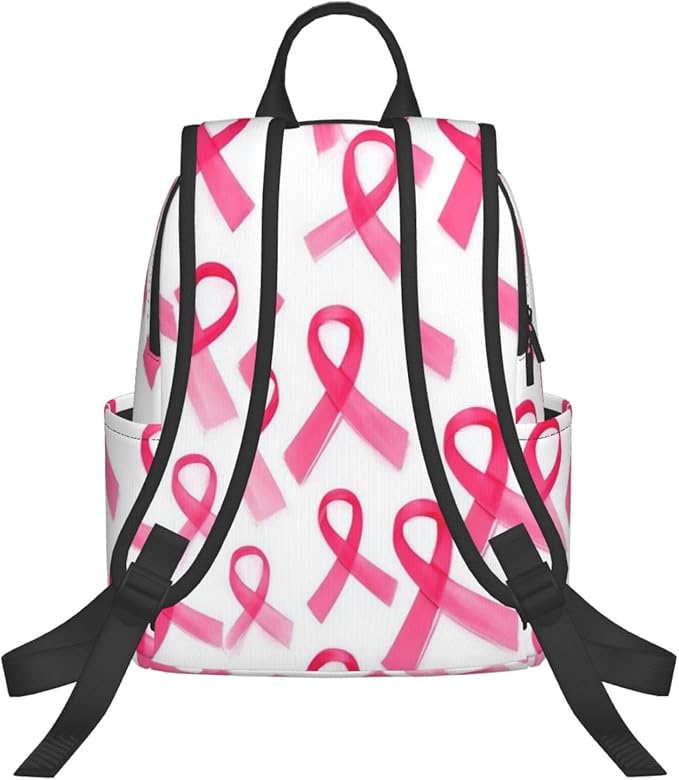 Pink Breast Cancer Ribbon Backpack Bookbag Outdoor Daypack with Adjustable Shoulder Straps Multipurpose Backpack