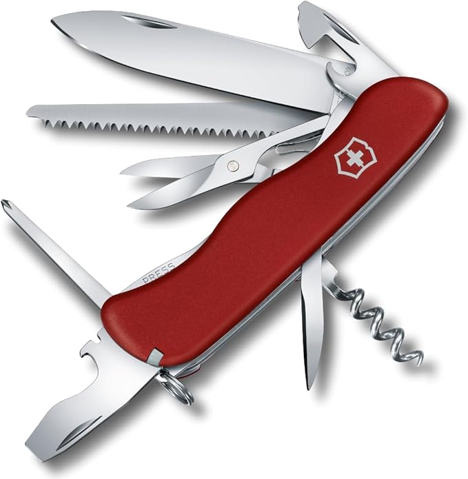 Victorinox Outrider Swiss Army Knife 14 Function Swiss Made Pocket Knife with Large Knife Corkscrew Scissors and 2 Screwdrivers - Red