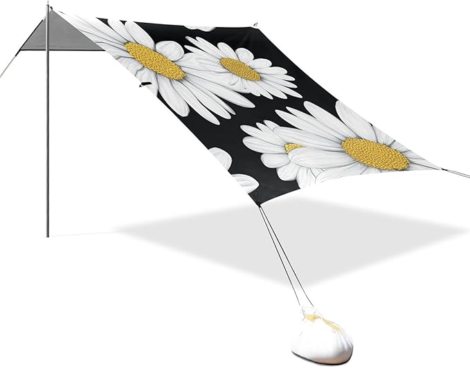 ALAZA Beautiful Daisy Flower on Black Beach Tent Sun Shelter Portable Canopy Sunshade for Outdoor Camping Picnics Backyard Fun 10x9 ft