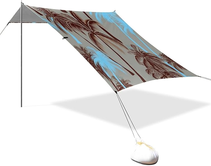 xigua Palm Tree Beach Tent Sun Shelter with Carrying Bag - Silver Coated Oxford Fabric Beach Canopy for Beach Camping Fishing - Includes Windproof Ropes Sandbags &amp Stakes