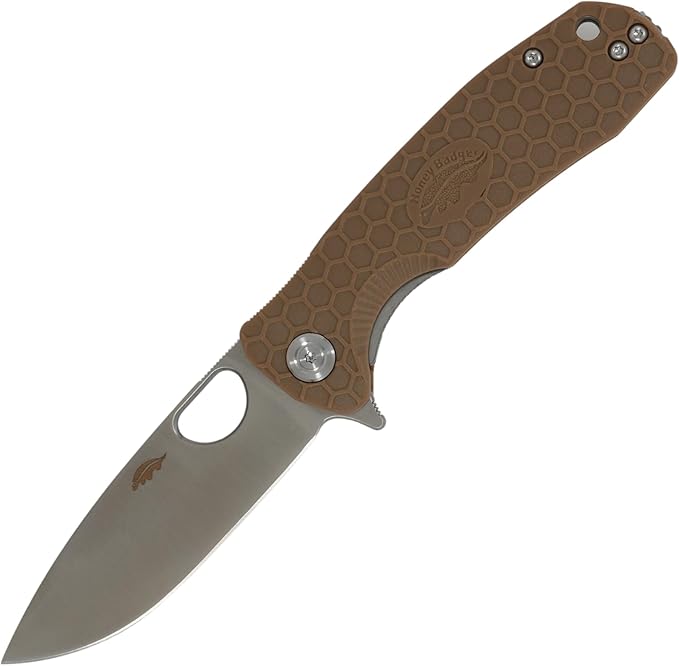 Honey Badger Large Pocket Knife EDC Drop Point Folding Utility Knife 3.6 Steel Blade Reversible Pocket Clip - (3.8oz) Drop Point Large Tan D2 HB1010