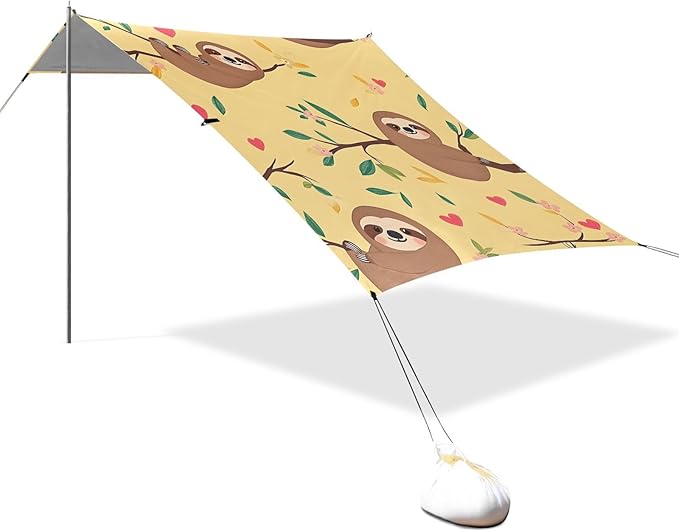 ALAZA Sloth Branch Love Pattern Beach Tent Sun Shelter Portable Canopy Sunshade for Outdoor Camping Picnics Backyard Fun 10x9 ft