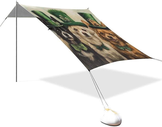 ALAZA St. Patrick's Day Three Dogs Beach Tent Sun Shelter Portable Canopy Sunshade for Outdoor Camping Picnics Backyard Fun 10x9 ft
