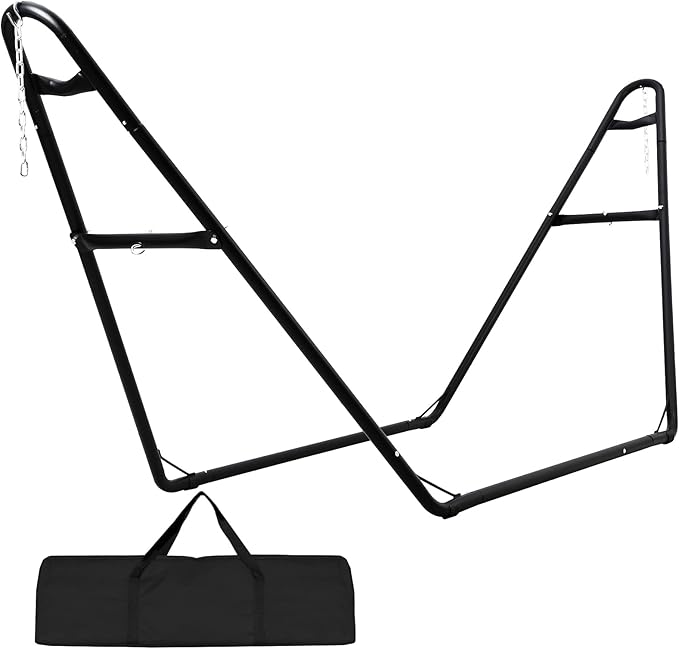 Universal 2 Person Hammock Stand Heavy Duty Steel Hammock Stand 550 lbs Capacity Adjustable Portable Hammock Stand Fits 9 to 14 Foot Hammocks for Outdoor Indoor with Chain Hook and Carrying Bag