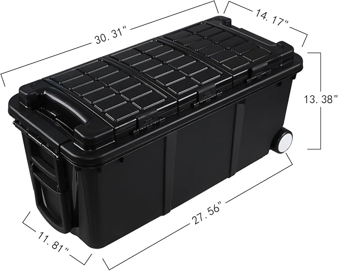 Sadstory 20 Gallon Plastic Wheeled Industrial Storage Tote Heavy-Duty Industrial Storage Toolbox with Compartment 2 Pakcs Black