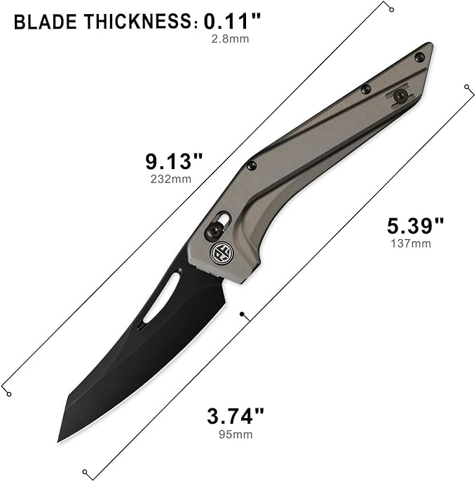 Petrified fish PFP15 Frigate Folding Knife3.82 CPM S35VN Steel Black Stonewashed Blade Aluminium Handle Pocket Knife for Camping Outdoor (Gray Aluminum &amp Black Finished)