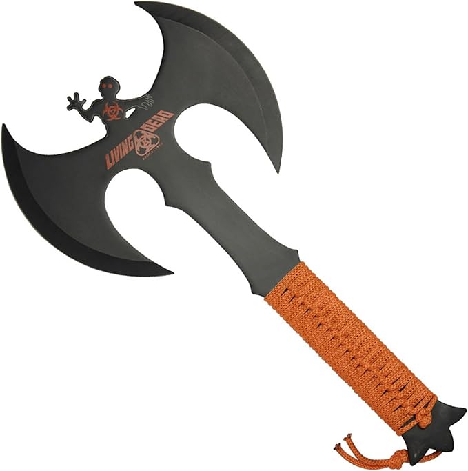 Armory Replicas™ Double Headed Skulking Throwing Axe – Full Tang Black Anodized Stainless Steel Axe with Orange Nylon Wrap &amp Sheath