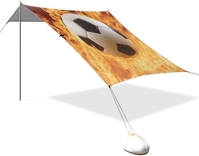 ALAZA Fire Background Football Beach Tent Sun Shelter Portable Canopy Sunshade for Outdoor Camping Picnics Backyard Fun 10x9 ft