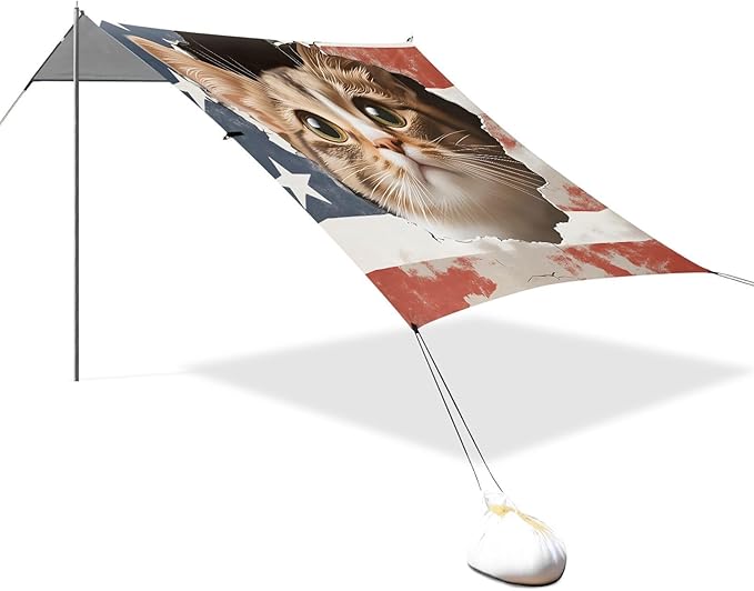 ALAZA Cat Hole Flag Beach Tent Sun Shelter Portable Canopy Sunshade for Outdoor Camping Picnics Backyard Fun 10x9 ft