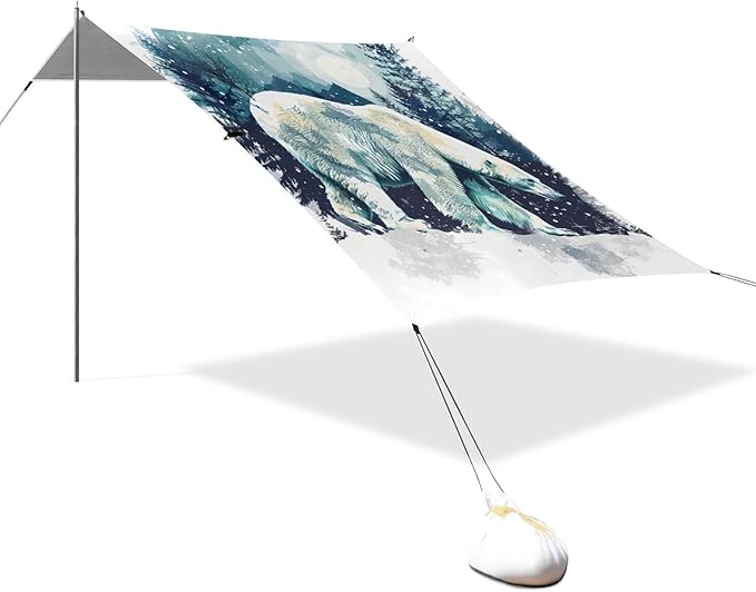 ALAZA Snow Winter Forest Polar Bear Beach Tent Sun Shelter Portable Canopy Sunshade for Outdoor Camping Picnics Backyard Fun 10x9 ft