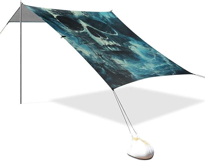 ALAZA Skull Ocean Pirate Ship Beach Tent Sun Shelter Portable Canopy Sunshade for Outdoor Camping Picnics Backyard Fun 10x9 ft