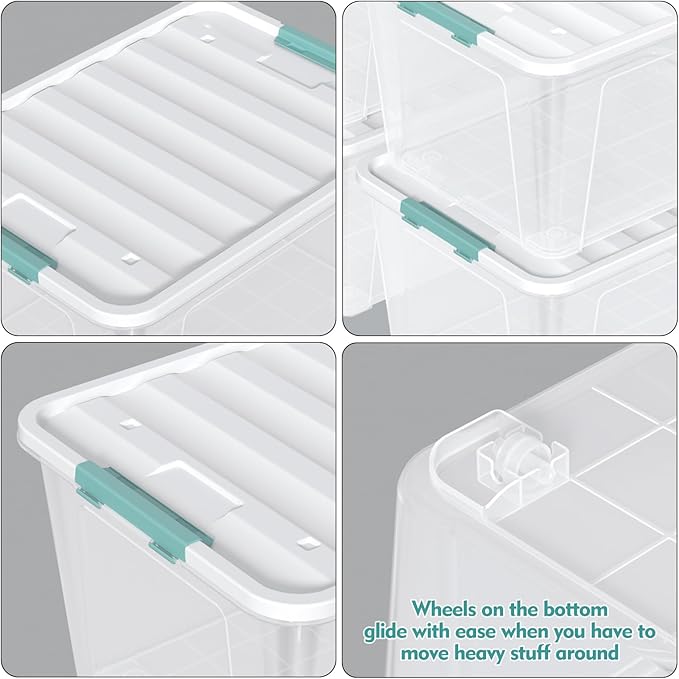 4-Pack 85 Quart Plastic Storage Bin Stackable and Nestable Storage Boxes with White Lids and Secure Latching Buckles Large Storage Container