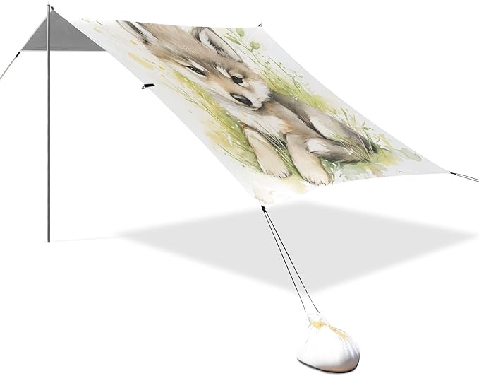 ALAZA Cute Wolf Baby Beach Tent Sun Shelter UPF50+ Protection Beach Shade Canopy w/ 4 Sandbags for Outdoor Camping Fishing Backyard Fun Picnic 10x9 ft
