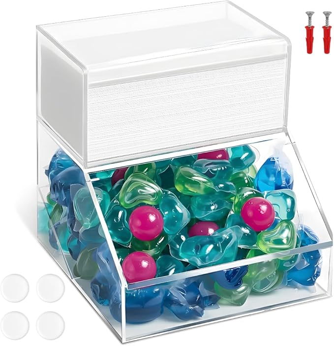 2-Compartment Acrylic Storage Container Laundry Pods and Dryer Sheet Dispenser Clear Dishwasher Pod Holder with Lid