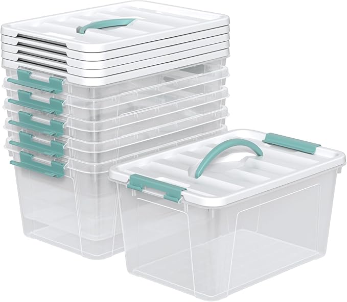 Zopnny 14 Quart Plastic Lidded Storage Bin with Handle Clear Latching Box with White Lid 6 Packs