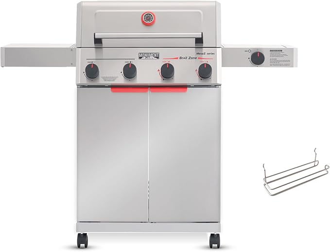 Monument Grills 4+1 Burner Stainless Steel 525 sq.in Propane M2 Gas Grill 49000 BTU 500°F in 5 Mins Outdoor Patio Grill with Broil Zone 1 Side Burner Foldable Side Shelf with Paper Towel Rack