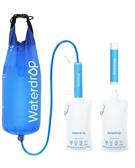 Waterdrop Gravity Water Filter Straw Camping Water Filtration System Water Purifier Survival for Travel Backpacking and Emergency Preparedness 1.5 gal Bag 5 Stage Filtration Pack of 2