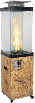 Afterglow Outdoor Patio Propane Fire Heater with Weather Cover Glass 41000 BTU Fireplace Patented &amp CSA Certificated Wood Grain Brown