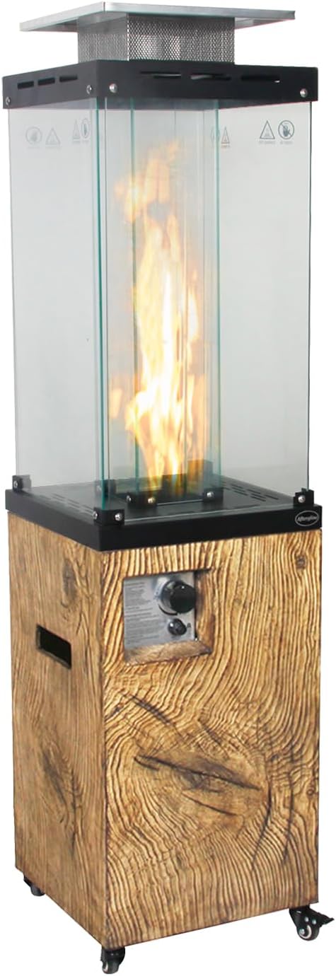 Afterglow Outdoor Patio Propane Fire Heater with Weather Cover Glass 41000 BTU Fireplace Patented &amp CSA Certificated Wood Grain Brown