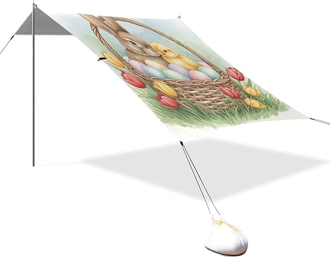 Beach Canopy with Windproof Ropes &amp Sandbags Beach Tent Sun Shade Sun Shelter for Camping Trips Fishing Backyard Fun or Picnics Easter Bunny