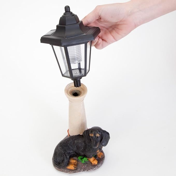 Bits and Pieces - Solar Dog Lantern-Solar Powered Garden Lantern - Resin Dog Sculpture with LED Light (Dachshund) - 13.5 Tall