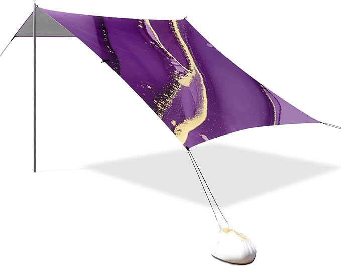Beach Canopy with Windproof Ropes &amp Sandbags Beach Tent Sun Shade Sun Shelter for Camping Trips Fishing Backyard Fun or Picnics Purple Texture