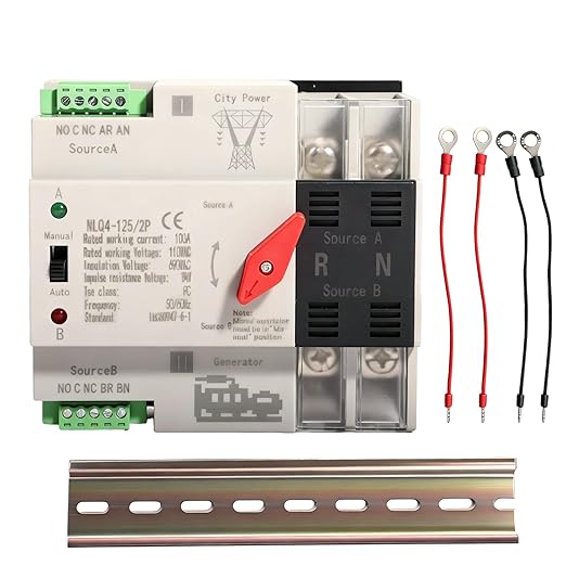 Mini ATS Automatic Transfer Switch Dual Power Changeover Switch 100A 110V Generator Electrical Selector Switches DIN Rail Mount 2P/3P