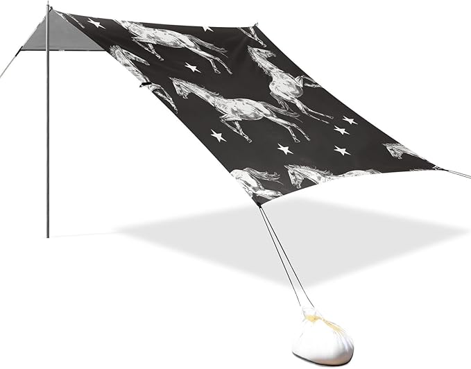 ALAZA Horse Star on Black Beach Tent Sun Shelter Portable Canopy Sunshade for Outdoor Camping Picnics Backyard Fun 10x9 ft