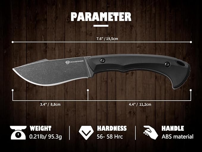 DRACHENADER Survival Knife with Fire Starter L-Y 7.68 Tactical Small Fixed Blade EDC Knife for Men Full Tang Stonewashed Black Blade &amp Black Handle