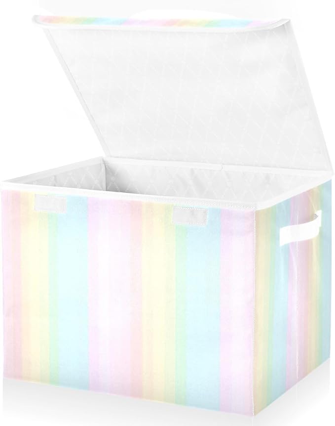 Collapsible Storage Bins with Lids Decorative Fabric Storage Cubes Closet Organizer and Storage Basket Boxes Containers for Clothes Box Chest Folding Rectangle Rainbow Stripes