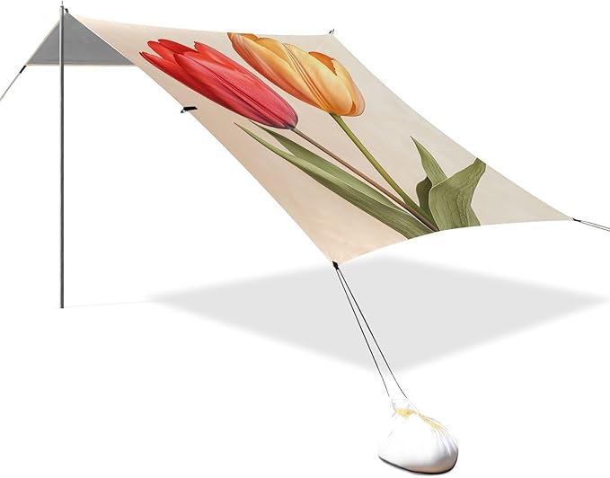ALAZA Two Tulip Flowers Beach Tent Sun Shelter Portable Canopy Sunshade for Outdoor Camping Picnics Backyard Fun 10x9 ft