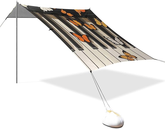 ALAZA Piano Keys Butterflies Painting Beach Tent Sun Shelter Portable Canopy Sunshade for Outdoor Camping Picnics Backyard Fun 10x9 ft