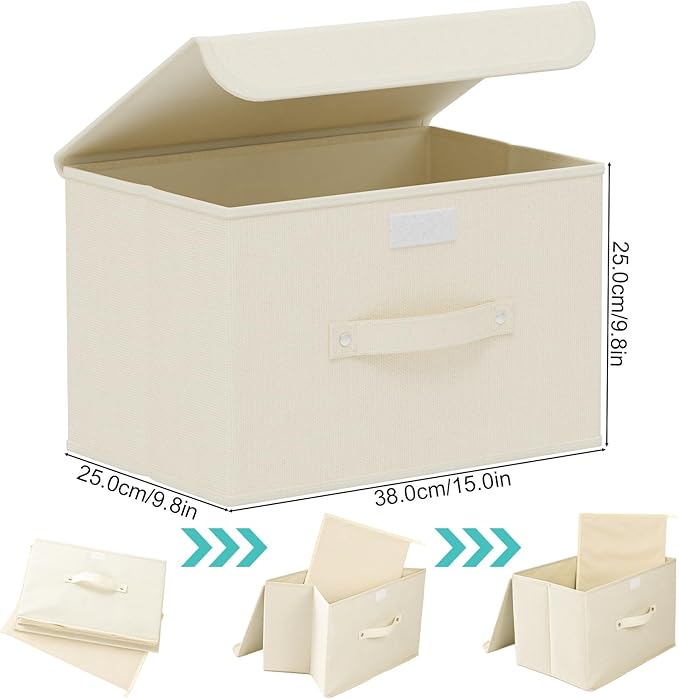 Fabric Storage Bins Cube Organizers with Flip-Top Lid and HandlesStorage Boxes for Organizing HomeOfficeand ClosetBeige5 Pack 15 x 9.8 x 9.8 in