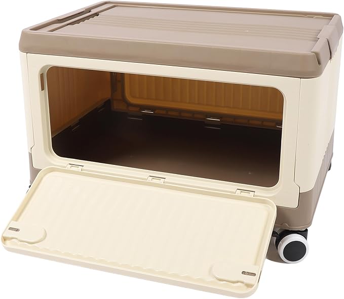Foldable Storage Bin with Lid Wheels Stackable Rolling Utility Storage Container with Handle Clothes Books Snack Shoe Grocery Collapsible Bins with Lids (L (71x50cm/28x19.7in))
