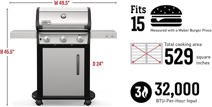 Weber Spirit S-315 Liquid Propane Gas Grill Stainless Steel