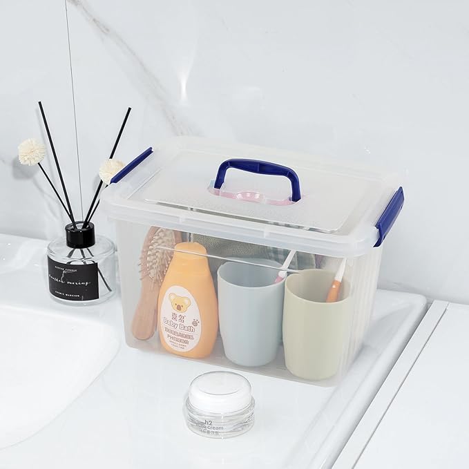 12 Liter Lidded Storage Bin with Handle Latching Storage Box Plastic Clear Tote Bin Set of 1