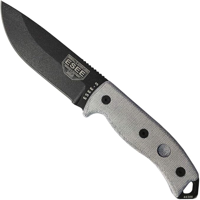 ESEE Authentic Model 5 Tactical Survival Fixed Blade Knife - Ambidextrous Kydex Sheath - SERE Team Designed (ESEE-5P-E)